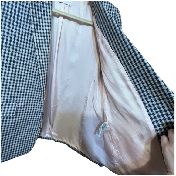 SANDRO Elia Mini Houndstooth Plaid Check Blazer Jacket Blue Gray Cotton Size 12 - Picture 7 of 12